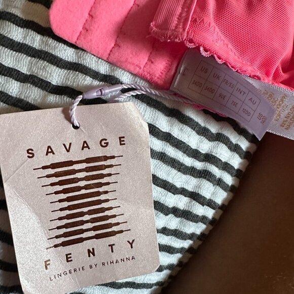 NWT Savage x Fenty Living in the Clouds Iridescent Lace Caged Demi Bra Pink 34DD - Picture 10 of 11